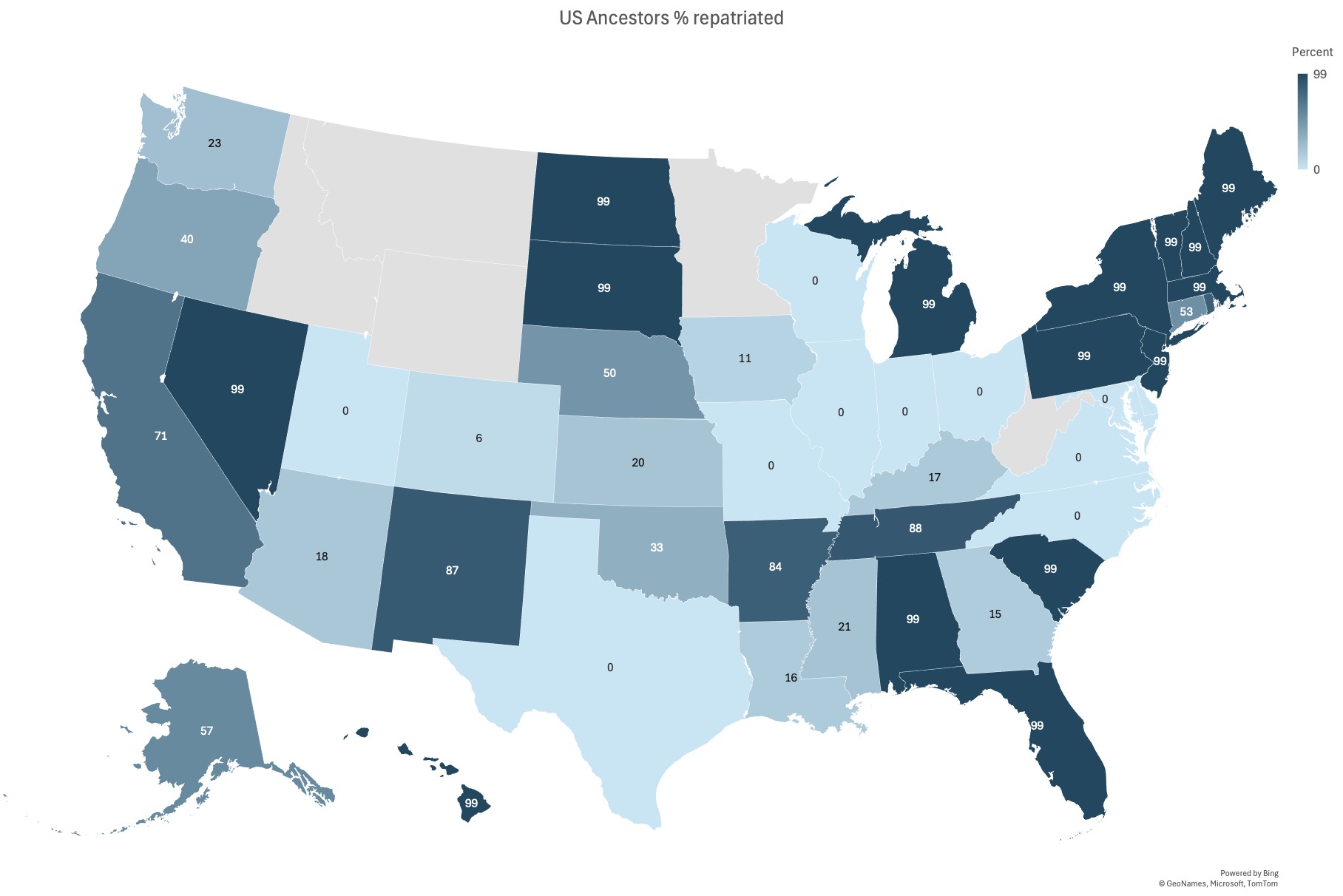 state map with percentages