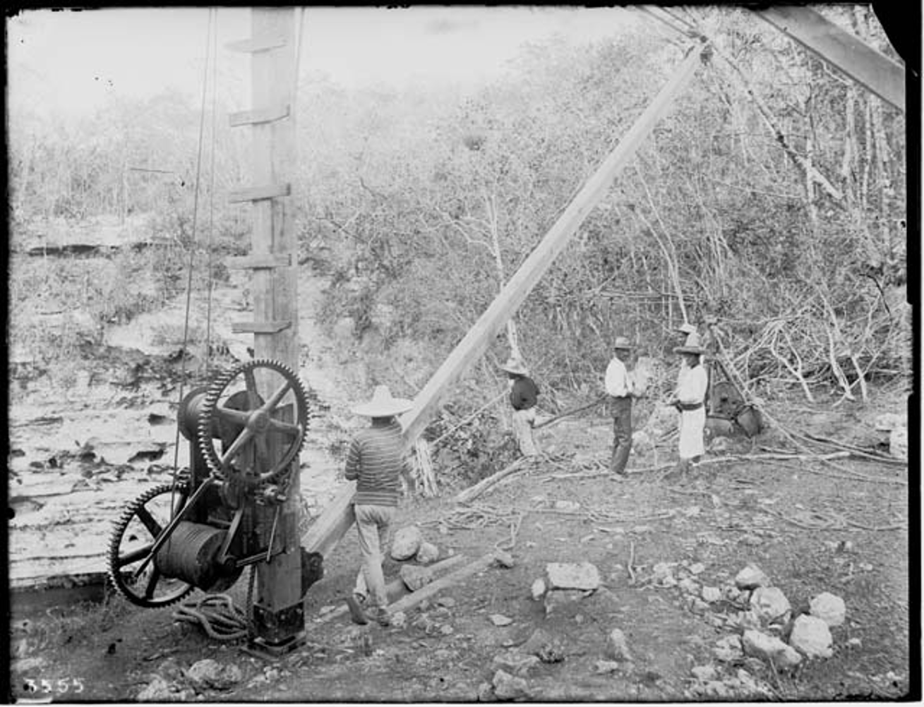 Machine dredging cenote