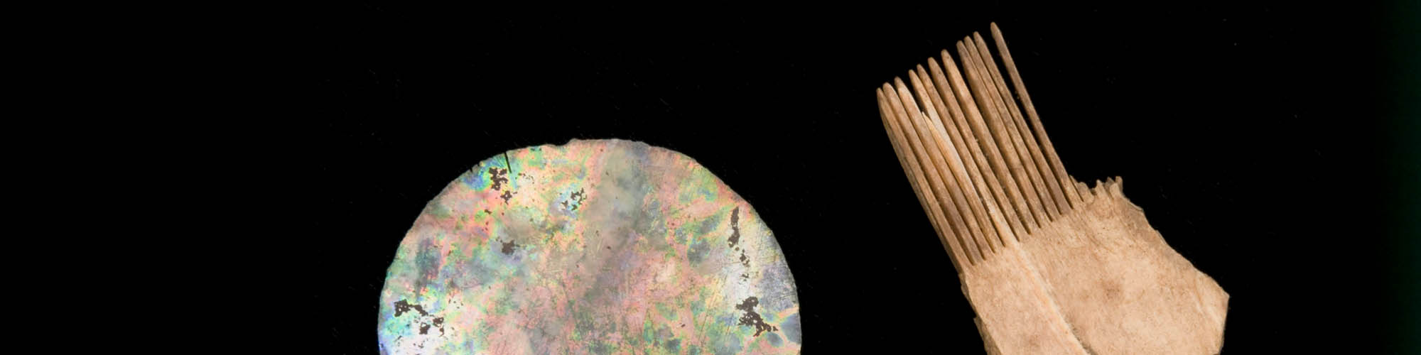 eyeglass lens and lice comb excavated from harvard yard.