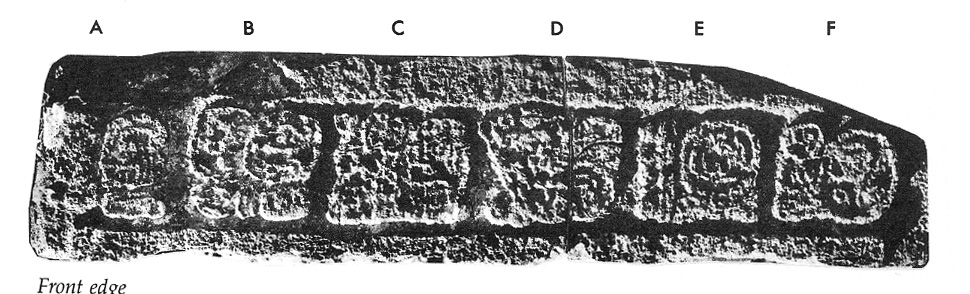 Photo of Xcalumkin, Lintel 3, front edge, 2004.15.5.10.12