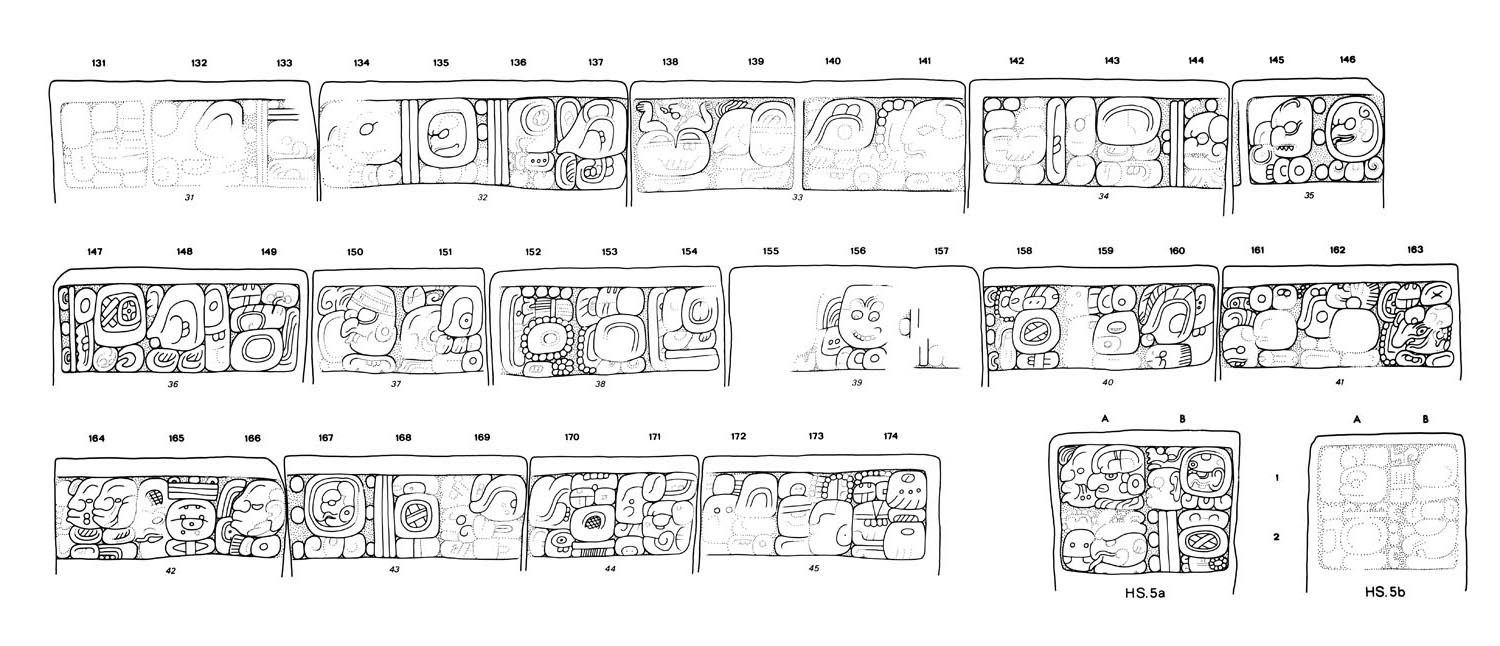 Drawing of Yaxchilan Stairway 5, Blocks 131 thru 174, 5a, 5b