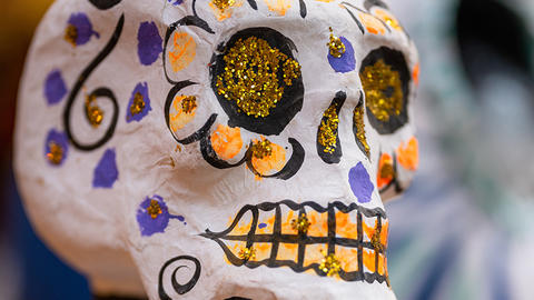 painted paper mache skull.