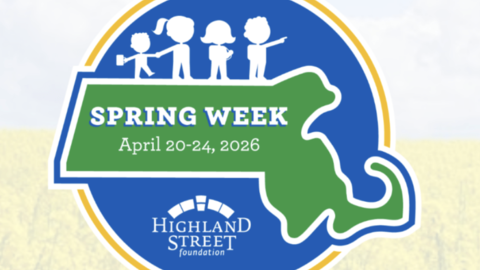 massachusetts map with kid figures and spring week April 20-24, 2026 highland street foundation