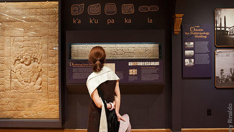 visitor looks at copan display.