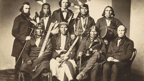 Group photo of Dakota delegation, New York City, 1858.