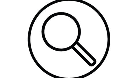 A line drawing of a magnifying glass