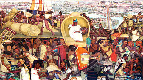 Detail of the The Great City of Tenochtitlan by Diego Rivera.