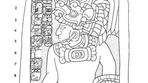 Line drawing detail of Naranjo, Stela 36.