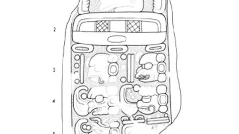 line drawing of Mayan hieroglyphs