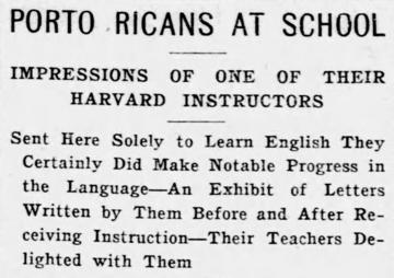 Excerpt from a newspaper article titled "Porto Ricans at School"