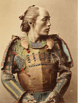 hand-painted historic photo of samurai.
