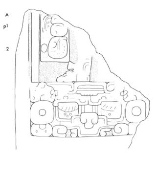 Drawing of La Honradez, Stela 2, front, 2004.15.6.12.16