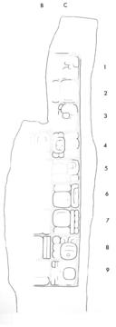 Drawing of La Honradez, Stela 5, left, 2004.15.6.12.22