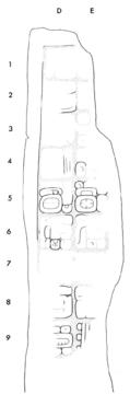 Drawing of La Honradez, Stela 5, right, 2004.15.6.12.22