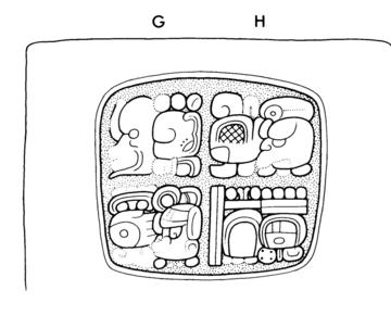 Drawing of Naranjo, Hieroglyphic Staircase, step 4