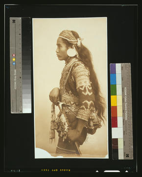 profile view of filipino on black board flanked by two color scales.
