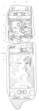 Drawing of Pixoy, Stela 5, front, 2004.15.6.8.19