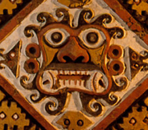 huaca de luna painted wall relief detail.
