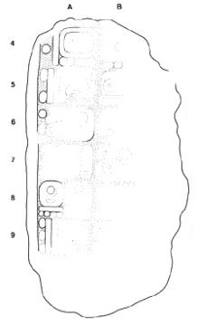 Drawing of Uaxactun, Stela 1, fragment 1, left side, 2004.15.6.13.1