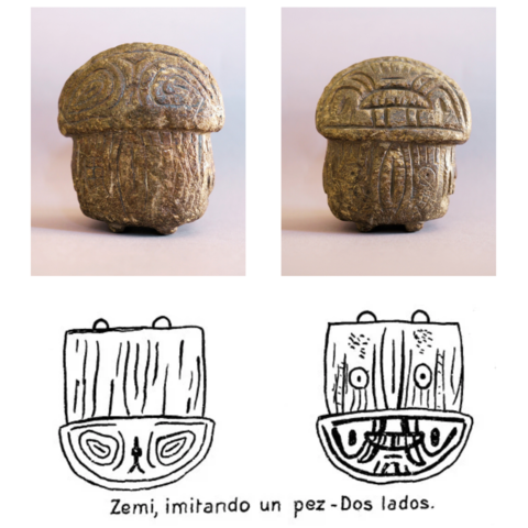 Image of an artifact with a line drawing of it below