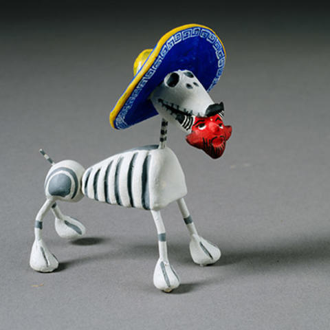 day of the dead skeleton dog figurine.
