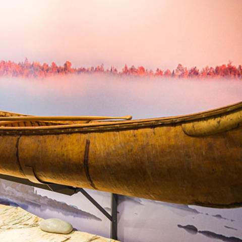 birchbark canoe and sunset.