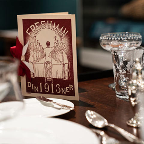 banquet table diorama with 1913 menu.