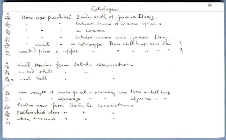 Catalog card with cursive writing describing collection