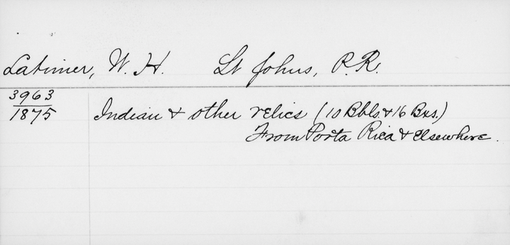 Typed catalog card describing museum objects