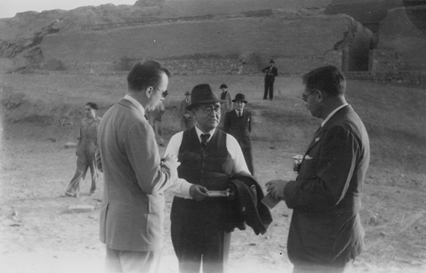 Archaeologists Julian Tello (right) and Samuel Lothrop (left) at the &nbsp;pre-Columbian pilgrimage site and ceremonial center of Pachacamac,&nbsp;Peru.&nbsp;Gift of Harvard College Library,&nbsp;2004.1.140.6.94
