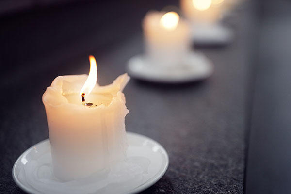 tealight candles on steps.
