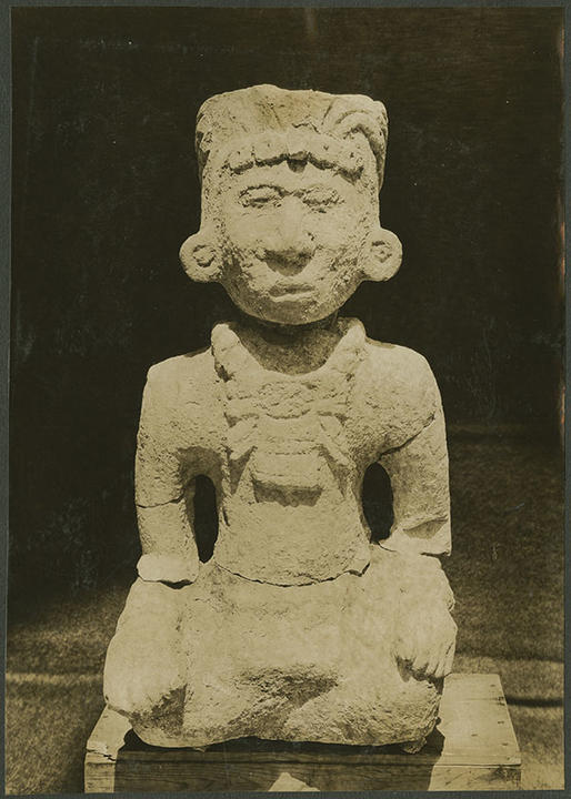 Photograph of a stone figure above the north doorway of the Caracol or Observatory of Chichen Itza, Mexico,&nbsp;1929.&nbsp;Gift of the Carnegie Institution of Washington, 58-34-00/2.1724