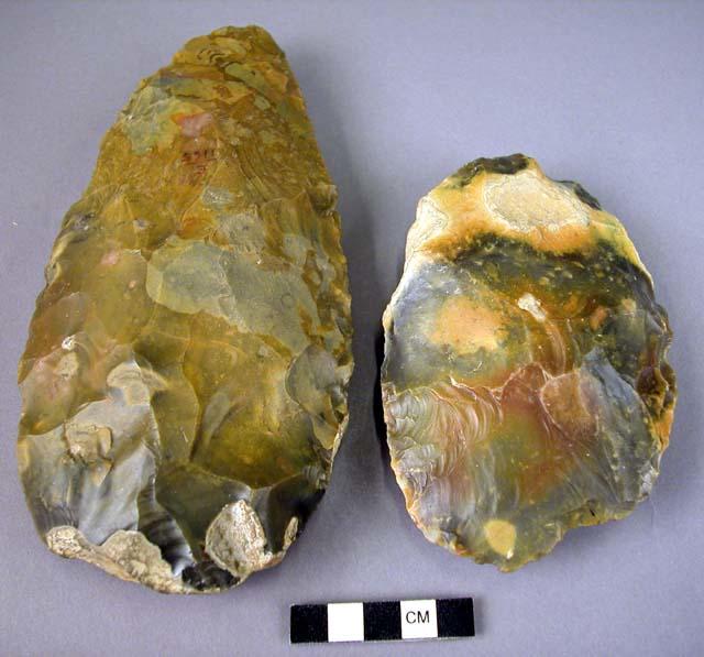 Chipped stone hand axe from Saint Acheul, France.&nbsp;Bequest of Henry W. Haynes, 12-10-40/E1165