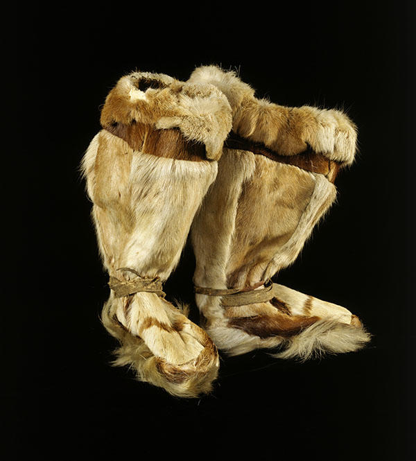 Pair of women's hide and fur boots from Siberia.&nbsp;Gift of Lewis Farlow, 18‐4‐60/D1084