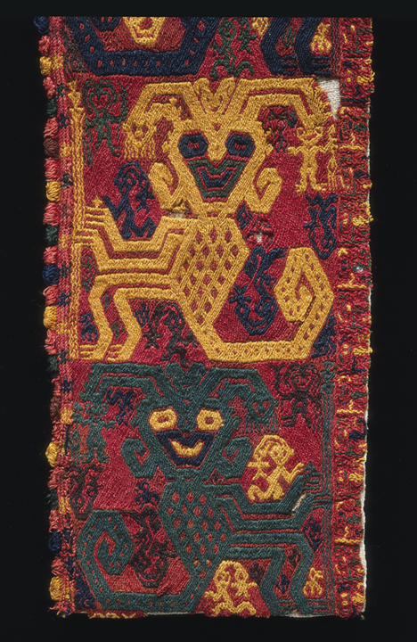Fragment of an embroidered textile border, possibly from the pre-Columbian Paracas Necropolis, Peru.&nbsp;&nbsp;Museum Purchase, 32‐30‐30/50