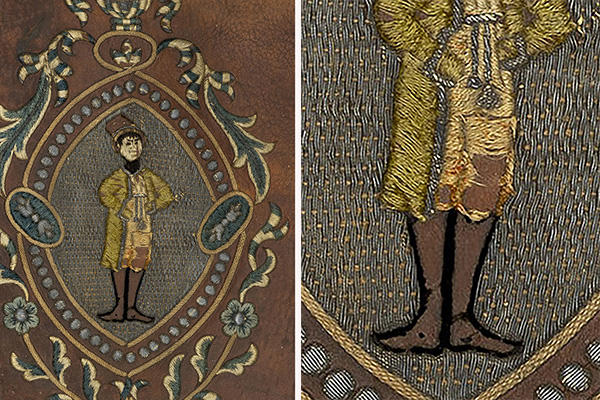 Anquera. Red boots embroidered on standing figure