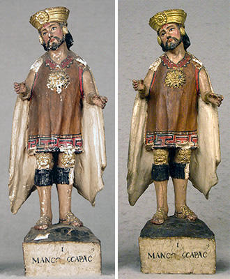 standing polychrome male figure beore and after conservation