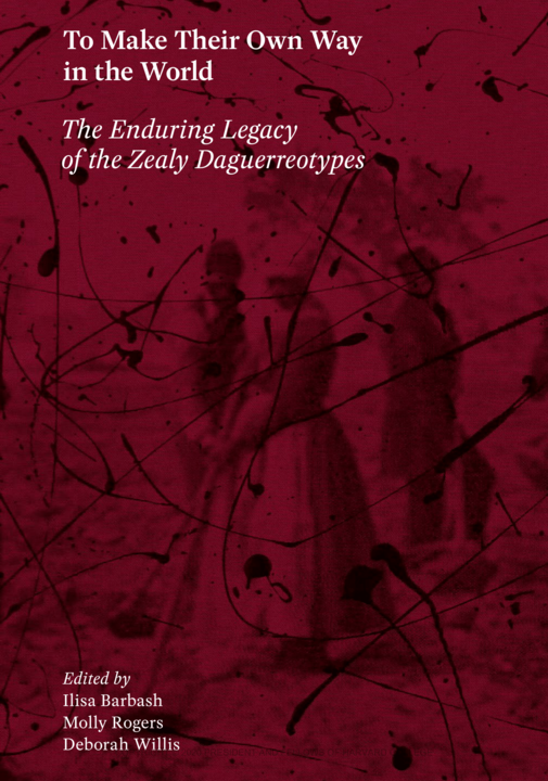 Book cover: faded red photo of people with black paint splatters