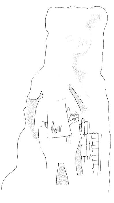 Drawing of La Honradez, Stela 3, front, 2004.15.6.12.17