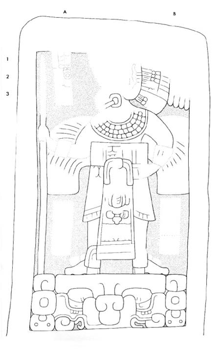 Drawing of La Honradez, Stela 6, front, 2004.15.6.12.23