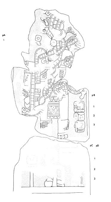 Drawing of Itzimte, Stela 1, front, 2004.15.6.8.1