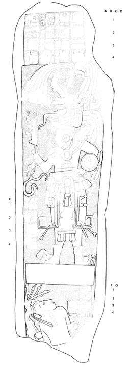 Drawing of Ixkun, Stela 4, front, 2004.15.6.4.5