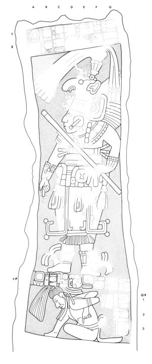 Drawing of Ixkun Stela 5 front