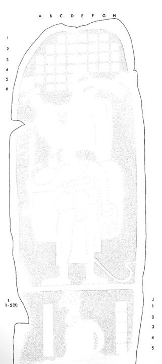 Drawing of Ixtutz, Stela 3, front, 2004.15.6.4.16