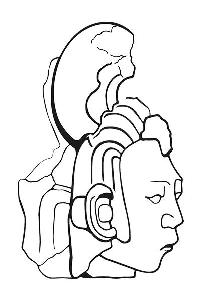 A Maya maize deity faces to the right.