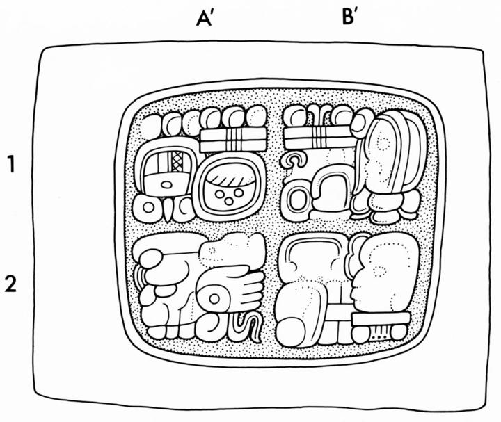Drawing of Naranjo, Hieroglyphic Staircase, step 13