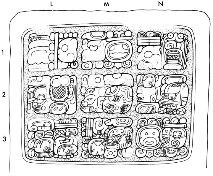 Drawing of Naranjo, Hieroglyphic Staircase, step 6