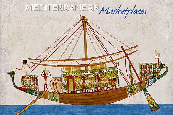illustration of ancient ship at sea.