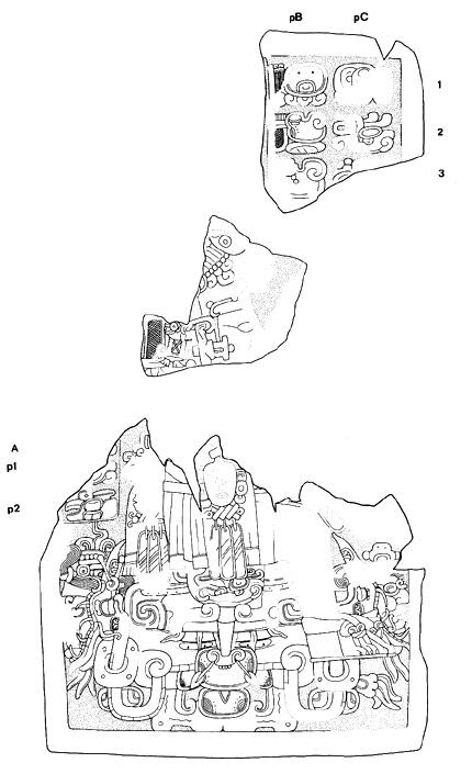 Drawing of Tonina, Monument 106, panel front, 2004.15.6.16.1