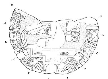 Drawing of Tonina, Monument 135, disc, E-O, 2004.15.6.16.23